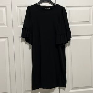 Black mini cotton stretch dress with wide sleeves